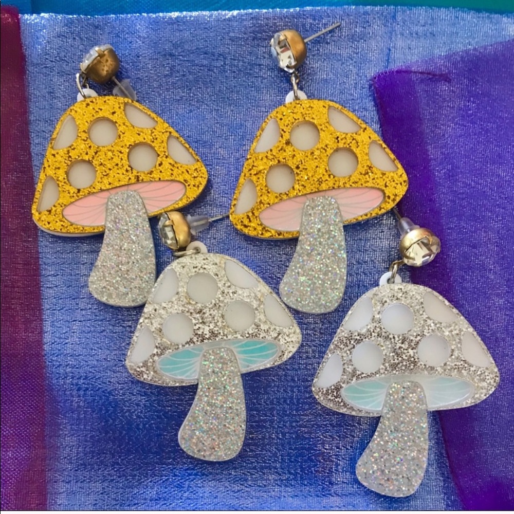 Silver Amanita Mushroom Earrings - Picture 3 of 7